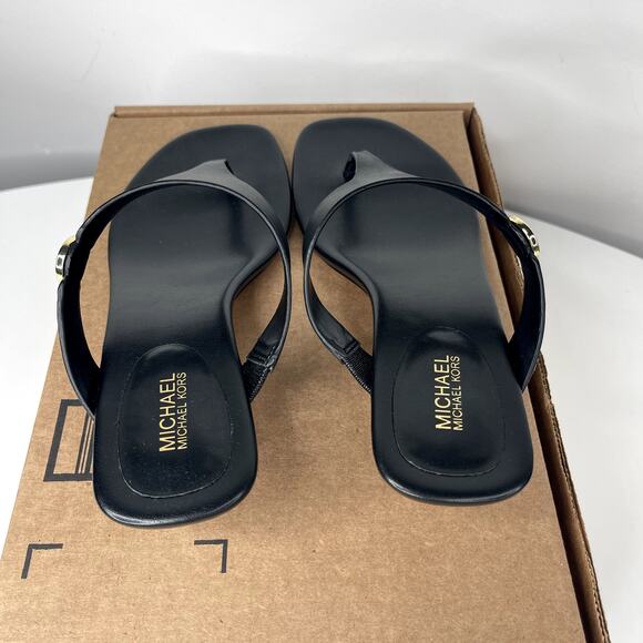 Michael Kors | Women's | 7 | Lucinda Kitten Slide | Black | Leather | Sandal - Picture 4 of 7